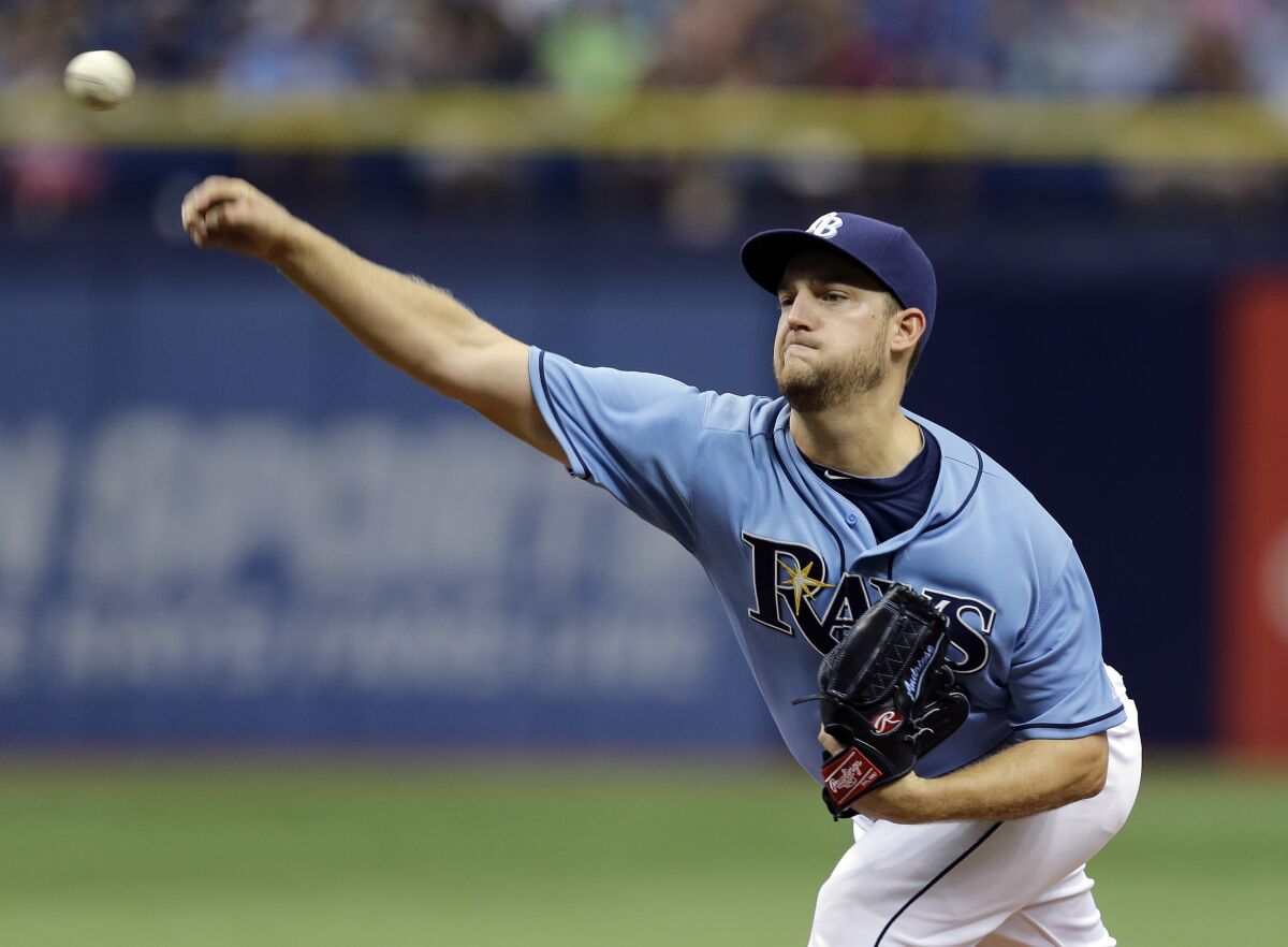 Matt Andriese delivers during a game between the Tampa Bay Rays and New York Yankees on April 19, 2015, in St. Petersburg, Fla.