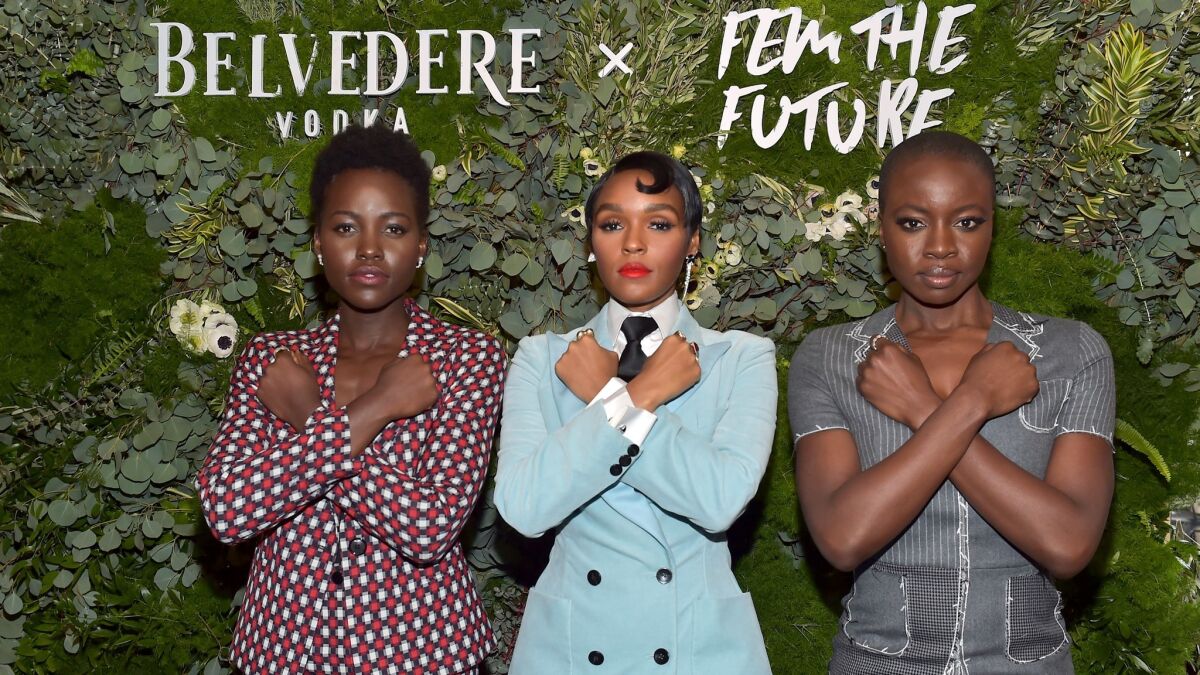 Lupita Nyong'o, left, Janelle Monáe and Danai Gurira attend the Fem the Future brunch at Catch LA in West Hollywood.