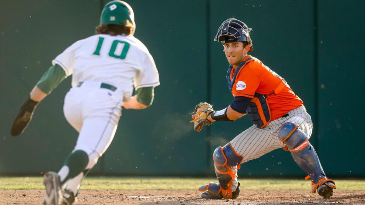 Cal State Fullerton's Chris Hudgins prepares to make a play during a game against Cal Poly San Luis Obispo last month.