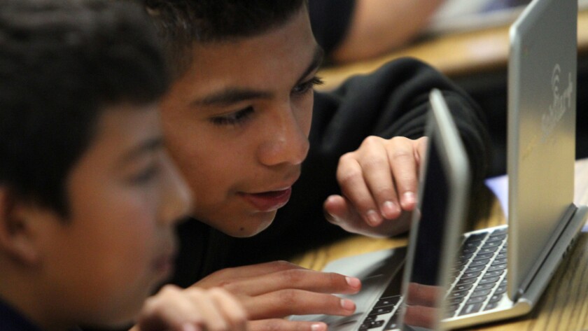 Students in Perris, Calif., work on Chromebooks in 2013.