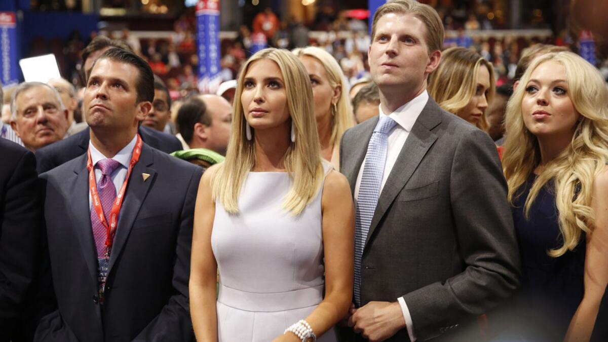 From left, Donald Trump Jr., Ivanka Trump, Eric Trump and Tiffany Trump on the convention floor.