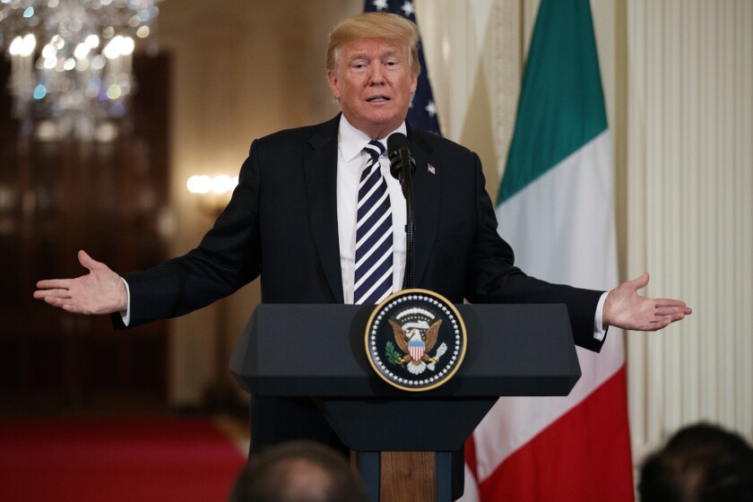 President Donald Trump speaks during a news conference with Italian Prime Minister Giuseppe Conte in the East Room of the White House, Monday, July 30, 2018, in Washington.