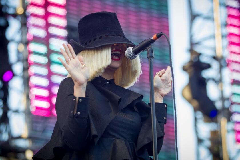 CARSON, CA - MAY 9, 2015: Sia performs during the Wango Tango concert at the StubHub Center on May 9, 2105 in Carson, California.(Gina Ferazzi / Los Angeles Times)