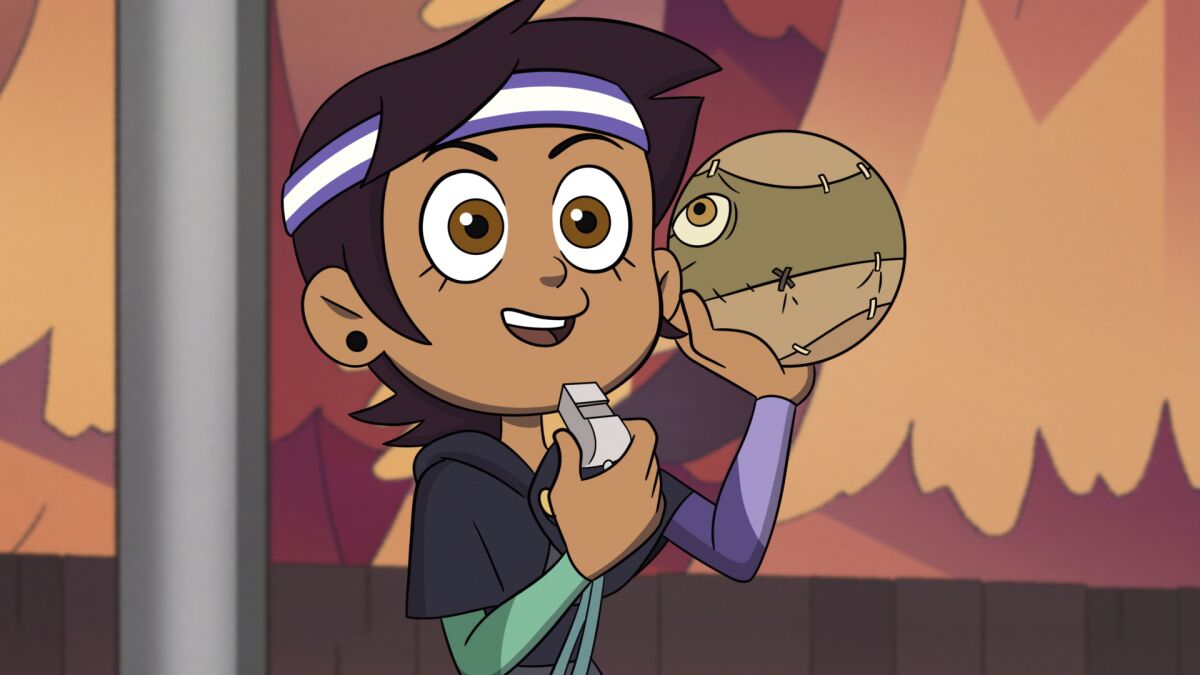 This image released by Disney Channel shows the character Luz Noceda in a scene from the animated series "The Owl House." The series created by Dana Terrace features the bisexual lead character, voiced by actor Sarah-Nicole Robles. (Disney Channel via AP)