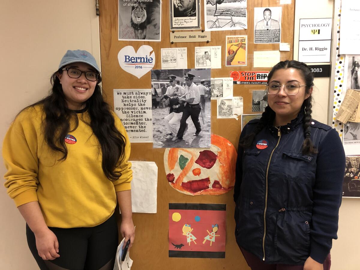 Friends Gloria Rojas and Vanessa Ramirez voted for Bernie Sanders.