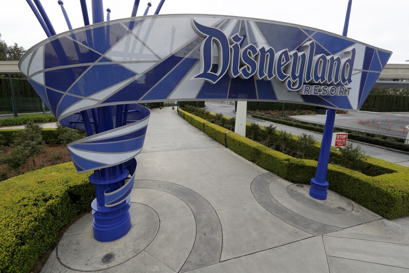 The Harbor Boulevard entrance to the Disneyland Resort in Anaheim.
