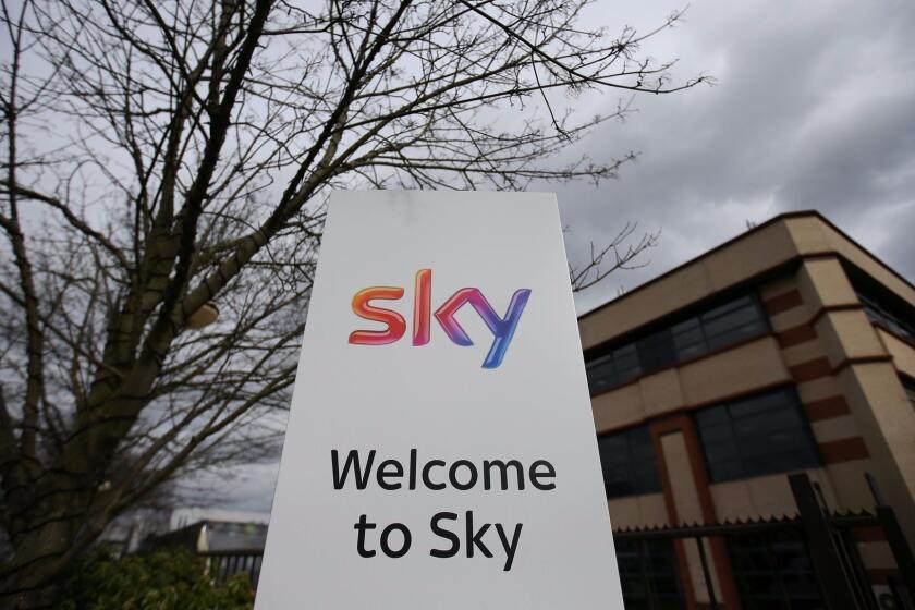 A Sky logo is pictured on a sign next to the entrance to pay-TV giant Sky Plc's headquarters in Isleworth, west London on March 17, 2017. A proposed multi-billion takeover bid for European pay-TV giant Sky by 21st Century Fox will be probed by media watchdog Ofcom and the Competition and Markets Authority, the government said late March 16. Media tycoon Rupert Murdoch's Fox announced in December it had reached a formal agreement to buy the 61-percent stake in Sky which it does not already own. / AFP PHOTO / Daniel LEAL-OLIVASDANIEL LEAL-OLIVAS/AFP/Getty Images ** OUTS - ELSENT, FPG, CM - OUTS * NM, PH, VA if sourced by CT, LA or MoD **