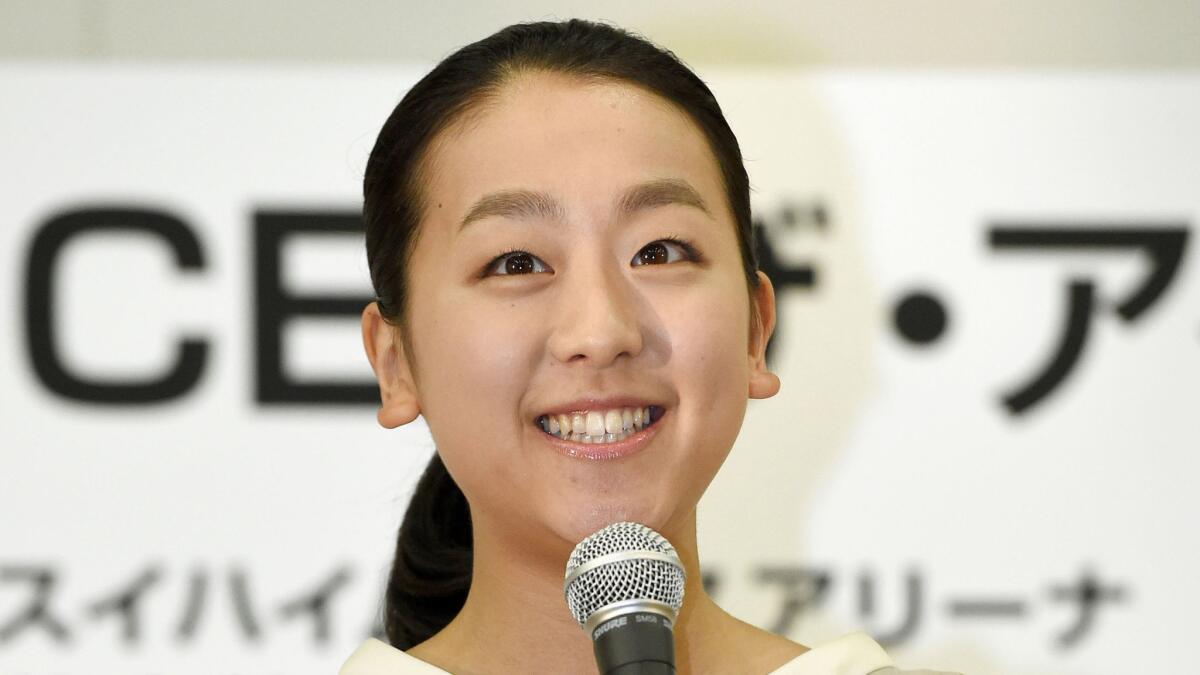 Japanese figure skater Mao Asada speaks during a news conference in Tokyo on May 18.