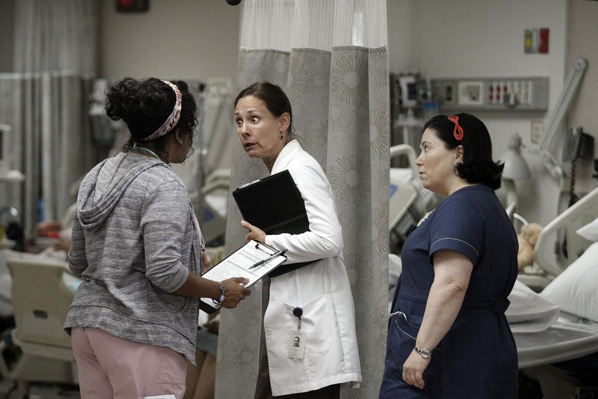 Niecy Nash, left, Laurie Metcalf, center, and Alex Borstein in the television series "Getting On."