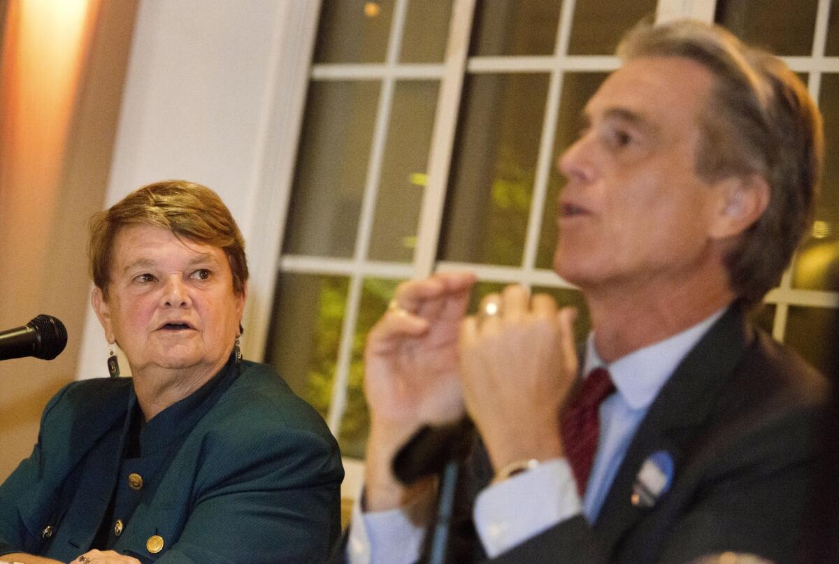 Candidates Sheila Kuehl and Bobby Shriver appear at a debate organized by the Valley Alliance of Neighborhood Councils.