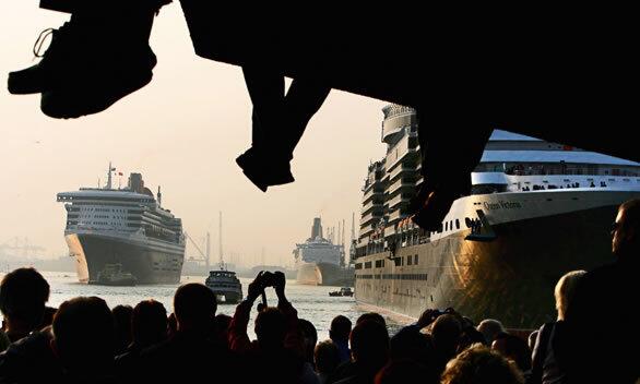 Cunard's Three Queen Cruise Ships Dock Alongside Each Other