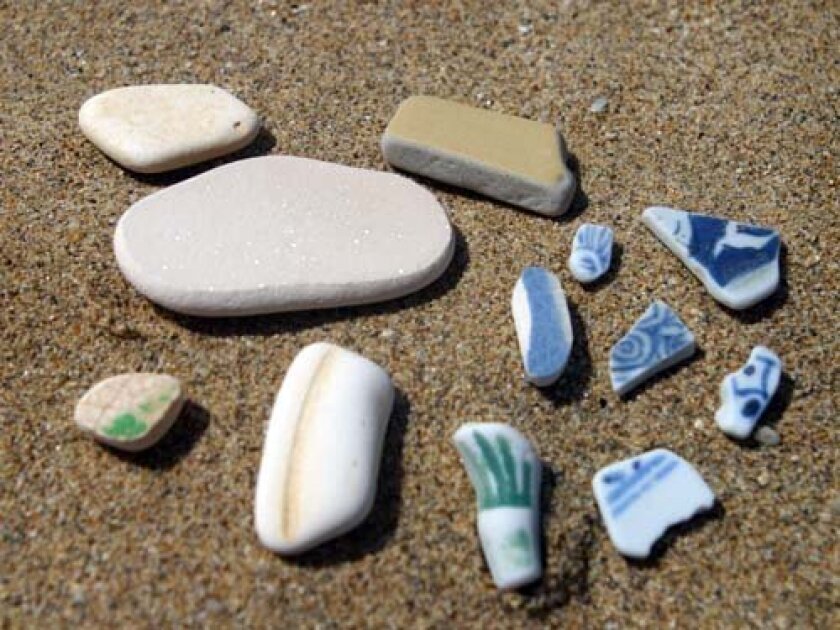 Tiny pieces of tile, pottery and china that have been tumbling in the surf for years. Photo: Kelly Stewart