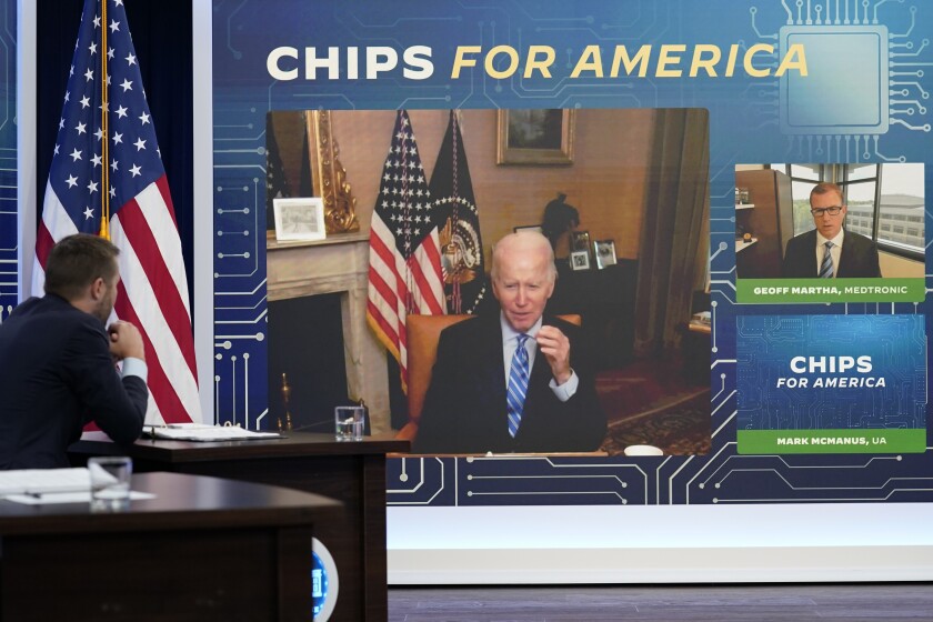 President Joe Biden on a video conference call 