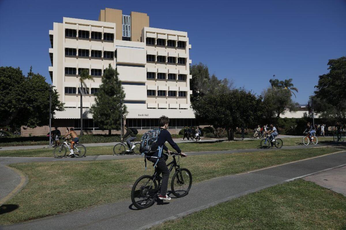 Cyclists on campus at UC Santa Barbara