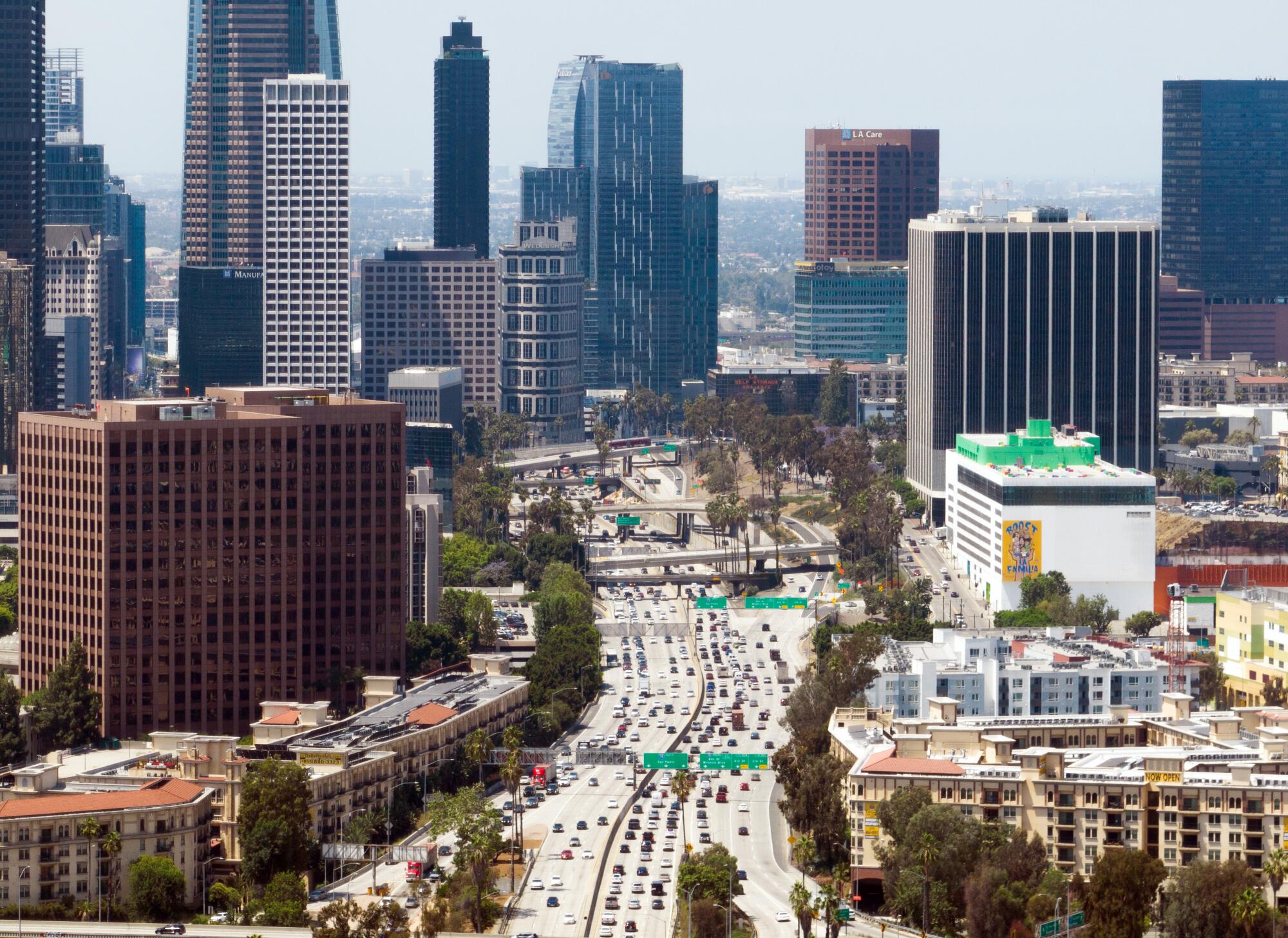 The 110 Freeway looking south through downtown Los Angeles.