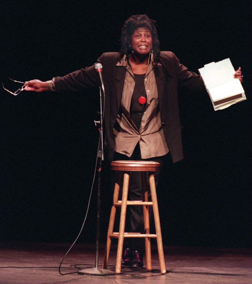 Wanda Coleman reads selections from her book "Hand Dance" at Veterans Wadsworth Theater in 1996. Coleman's early travails became a vital source for poetry that compelled attention to racism and hatred -- the themes that most drove her to transcend the barriers of her birth.