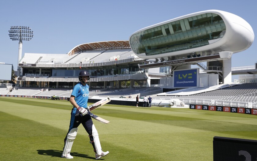 England's Joe Root walks from the field during a practice session at Lord's Cricket Ground in London, Tuesday, June 1, 2021.New Zealand will play England in the first of two cricket tests here starting June 2. (AP Photo/Andy Couldridge/Pool)