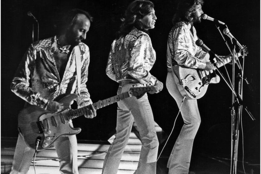 July 7, 1979: The Bee Gees, LÃ±R: Maurice, Robin and Barry Gibb performing at Dodger Stadium July 7, 1979.