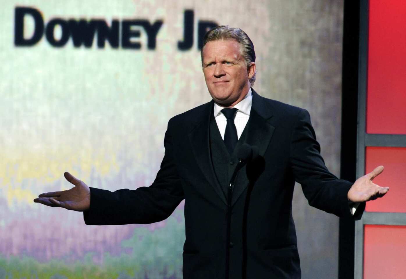 Anthony Michael Hall, who worked with Robert Downey Jr. in 1985's "Weird Science," speaks at the award ceremony.
