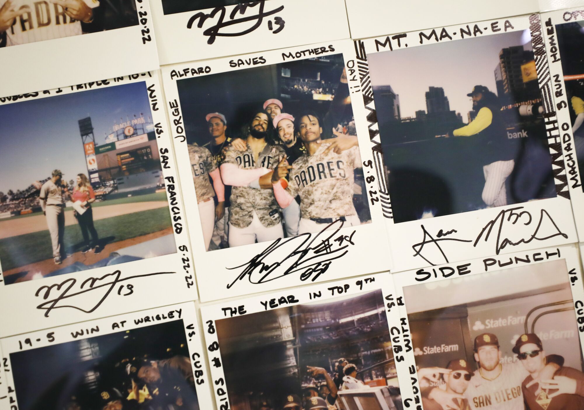 This Polaroid is titled 'Jorge Alfaro saves Mothers Day' after he hit a walk-off home run in May.