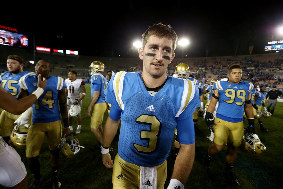Quarterback Josh Rosen walks off the field after the Bruins' 45-24 victory over the Arizona Wildcats on Oct. 1.