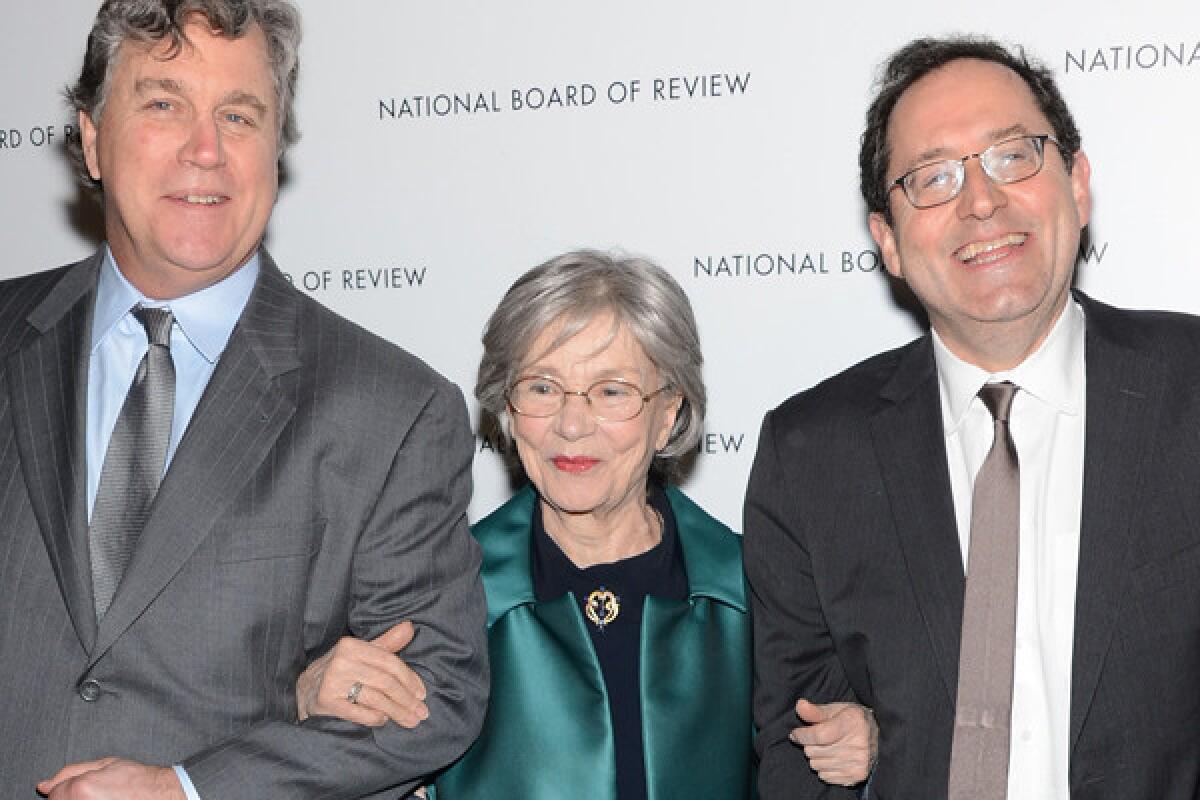 Emmanuelle Riva, center, joins Tom Barnard, left, and Michael Barker at a New York awards gala in early January.