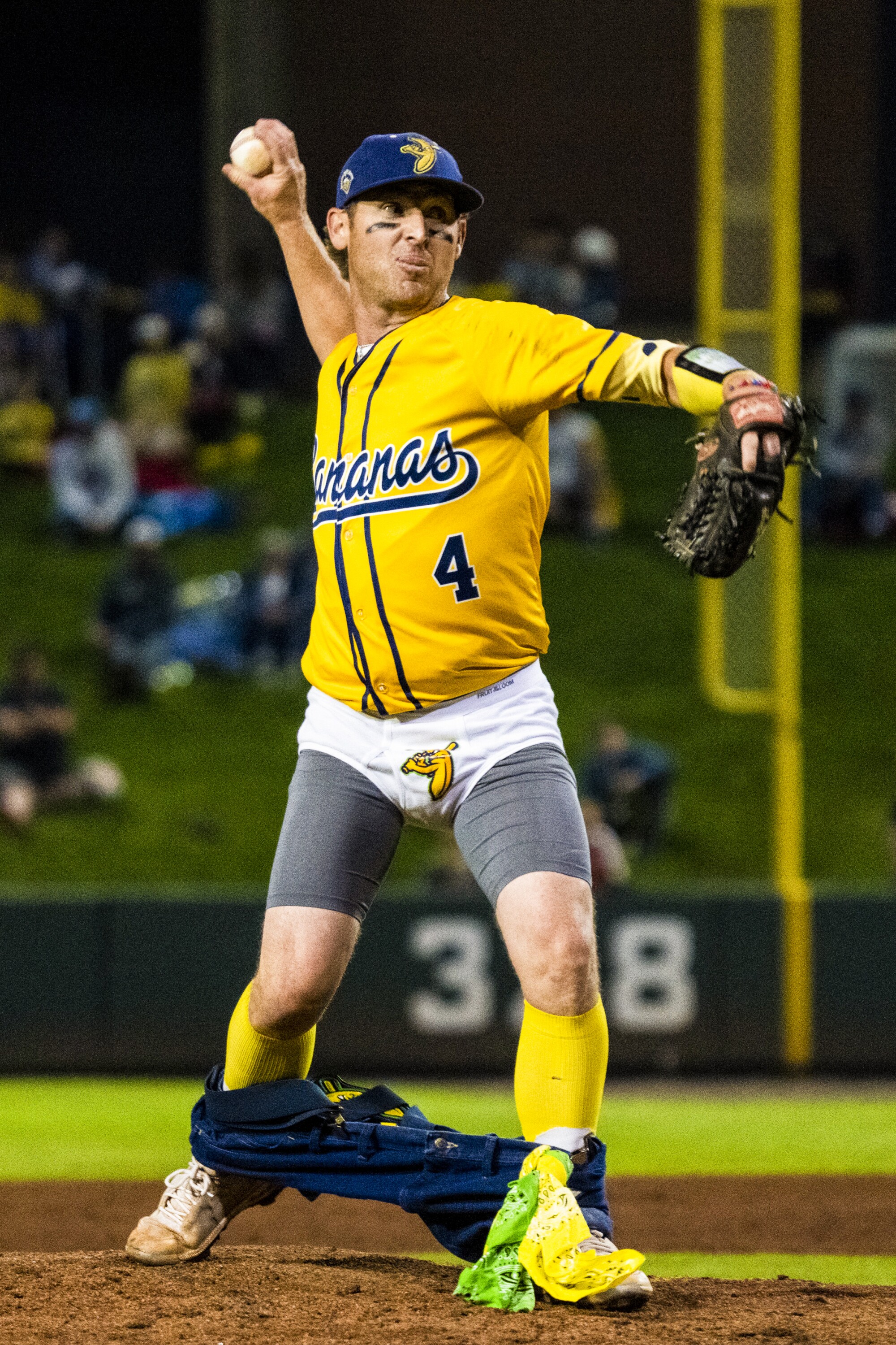 Savannah Bananas Mat Wolf [4) pitches against the Kansas City Monarchs