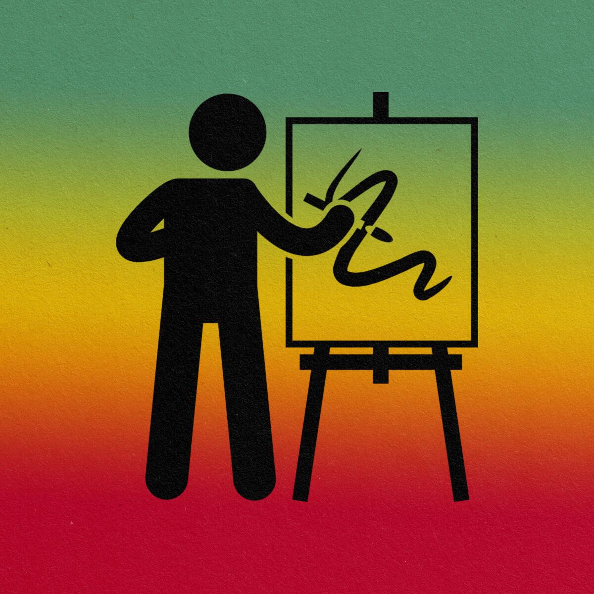 pictogram of an artist and easel.