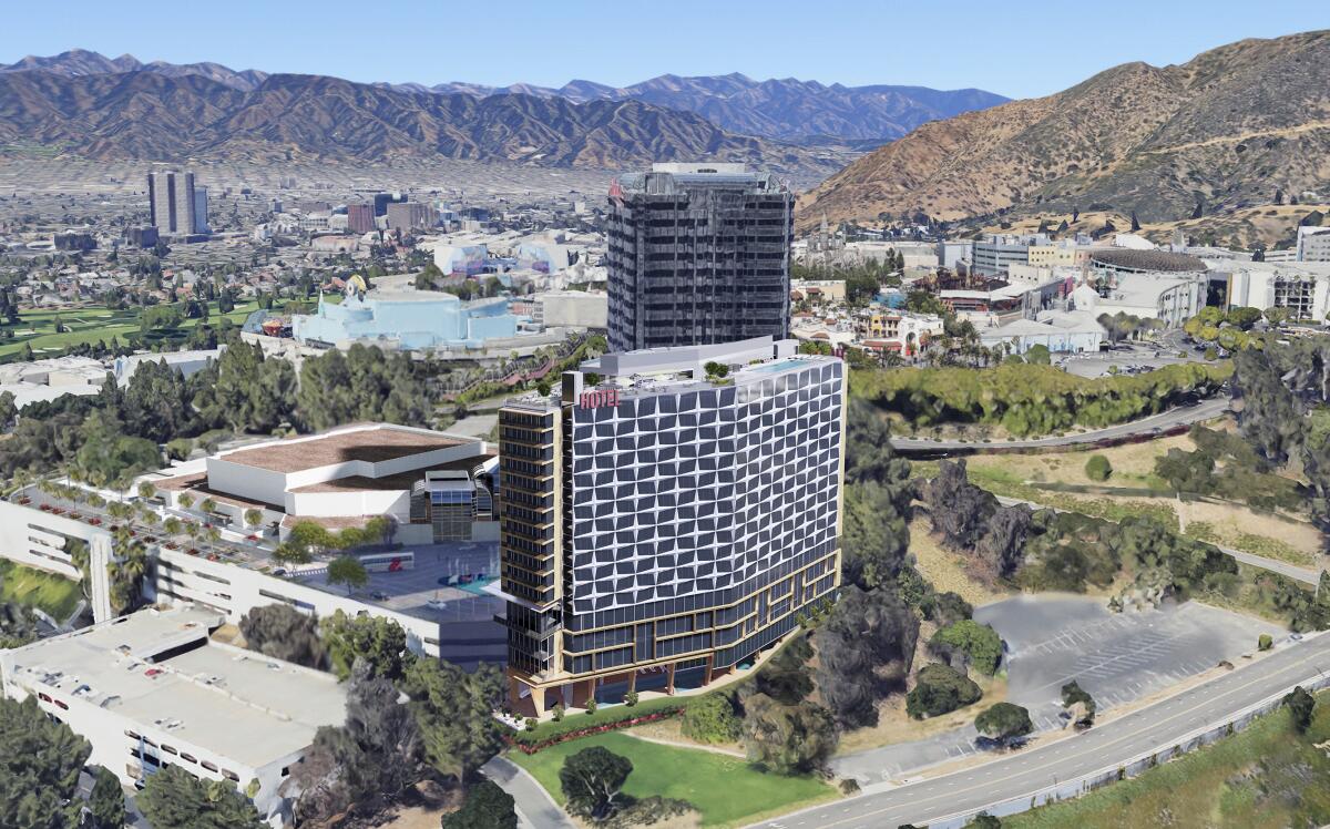 Rendering of a planned 18-story, 395-room addition to the Hilton Los Angeles/Universal City hotel in Universal City.