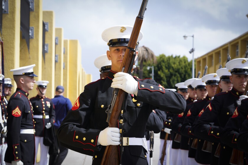The Silent Drill Platoon prepares to perform at Marine Corps Recruit Depot San Diego 