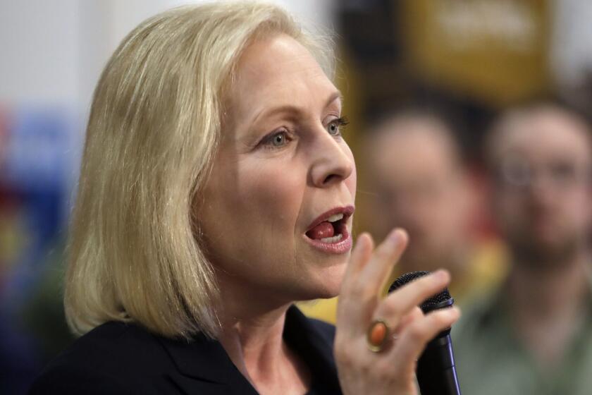 Democratic presidential candidate Sen. Kirsten Gillibrand, D-N.Y., speaks during a campaign meet-and-greet, Friday, March 15, 2019, at To Share Brewing in Manchester, N.H. (AP Photo/Elise Amendola)