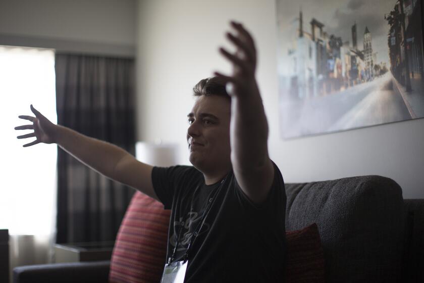 Oculus VR founder Palmer Luckey answers questions at the Loews Hollywood Hotel on Sept. 24.