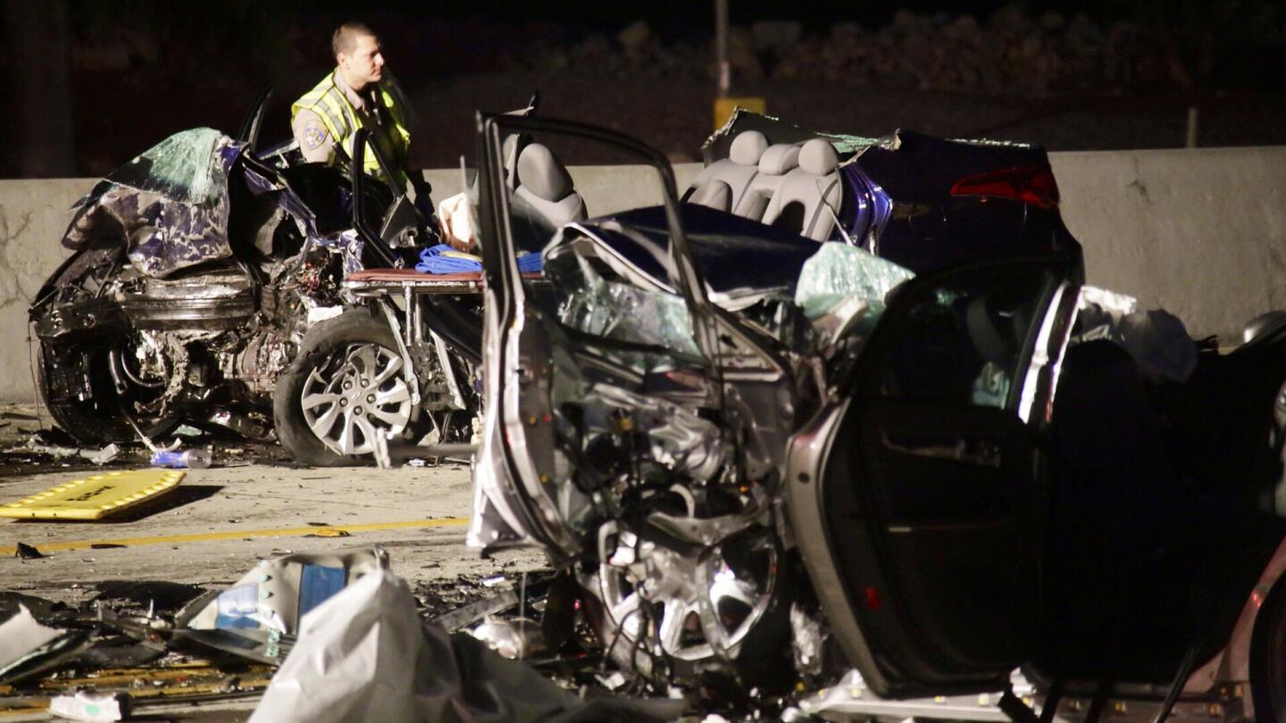 Three people died after a crash on the 210 Freeway early Sunday in Rancho Cucamonga. Authorities said one of the vehicles was heading the wrong way on the freeway.