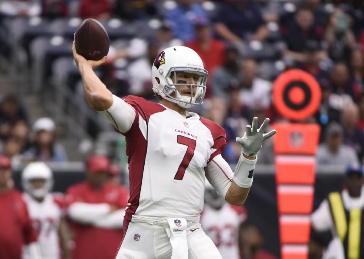 Cardinals quarterback Blaine Gabbert throws a pass during the first half of a game against the Texans last week.