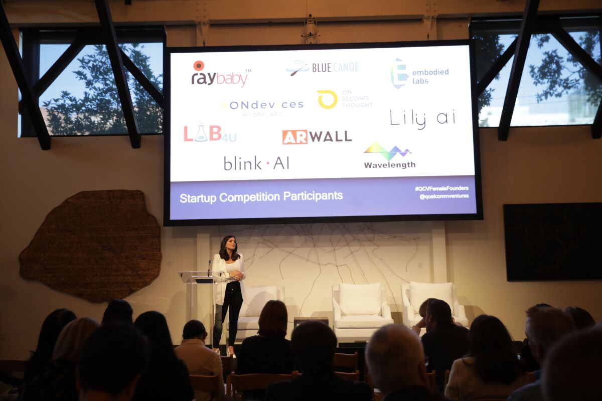 Jessica Naziri, the emcee of Qualcomm Ventures' first Female Founders Summit, announced the 10 women-run start-ups in the competition held July 10 in San Francisco.