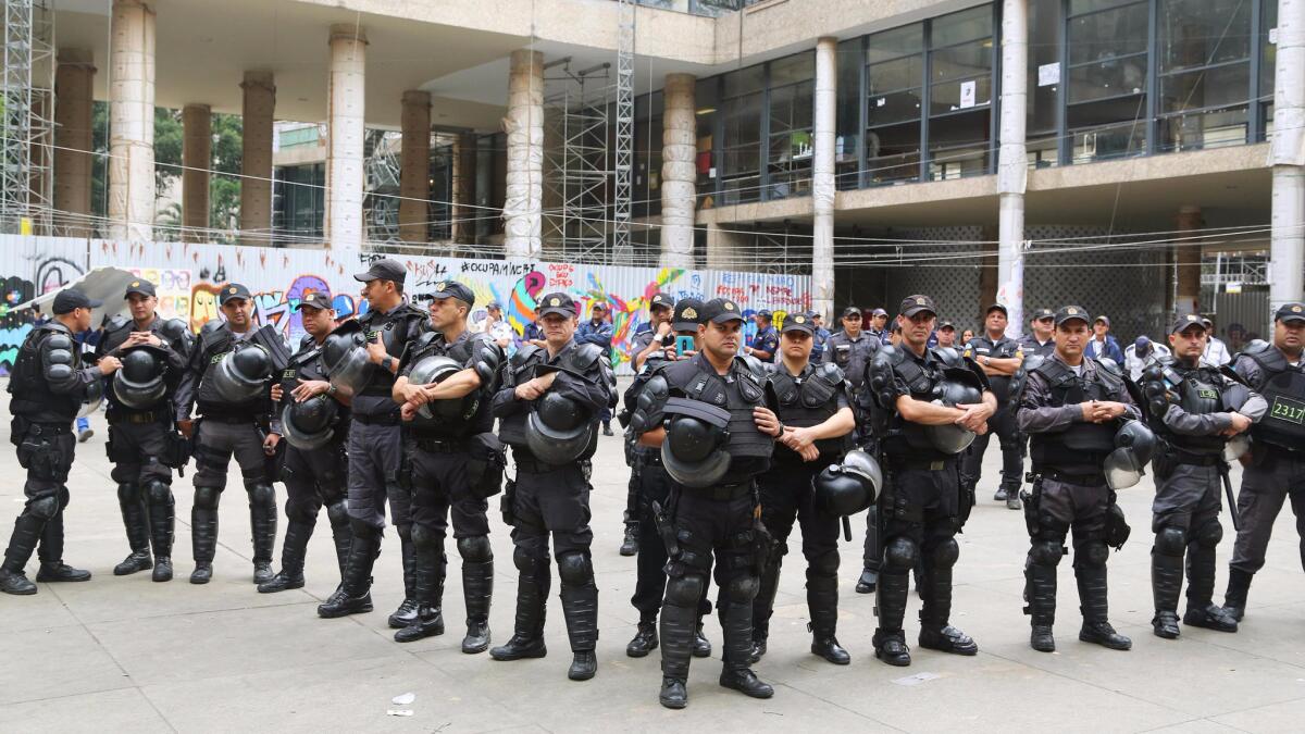 Brazilian federal police participate in the eviction of the building of the Ministry of Culture in downtown Rio de Janeiro in July.