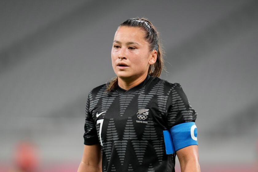 New Zealand's Ali Riley during a match against Australia at the Summer Olympics on July 21, 2021, in Tokyo.