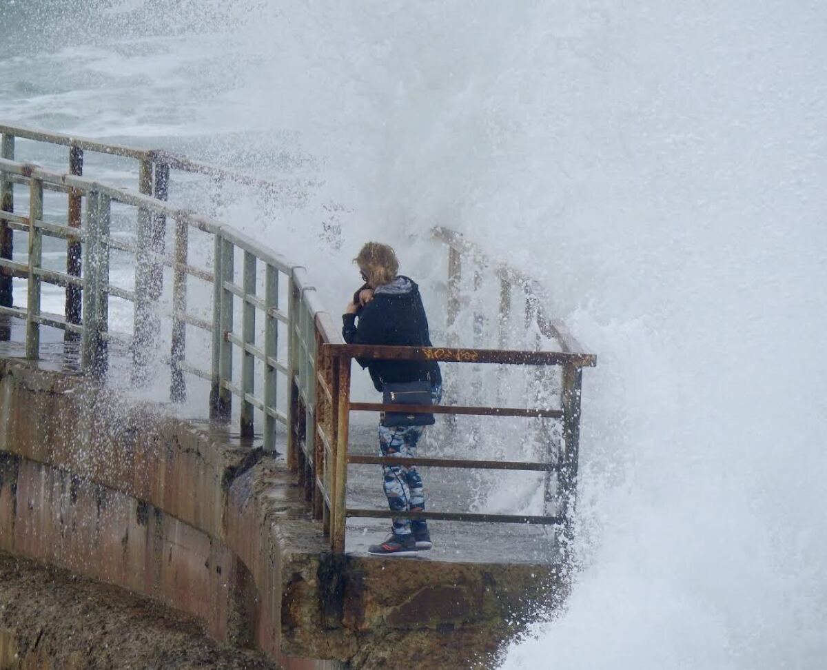 Wind-whipped waves slammed Children's Pool in La Jolla on Sunday.