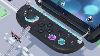 A digital re-creation of the Nintendo Switch 2 populated with tiny digital people.
