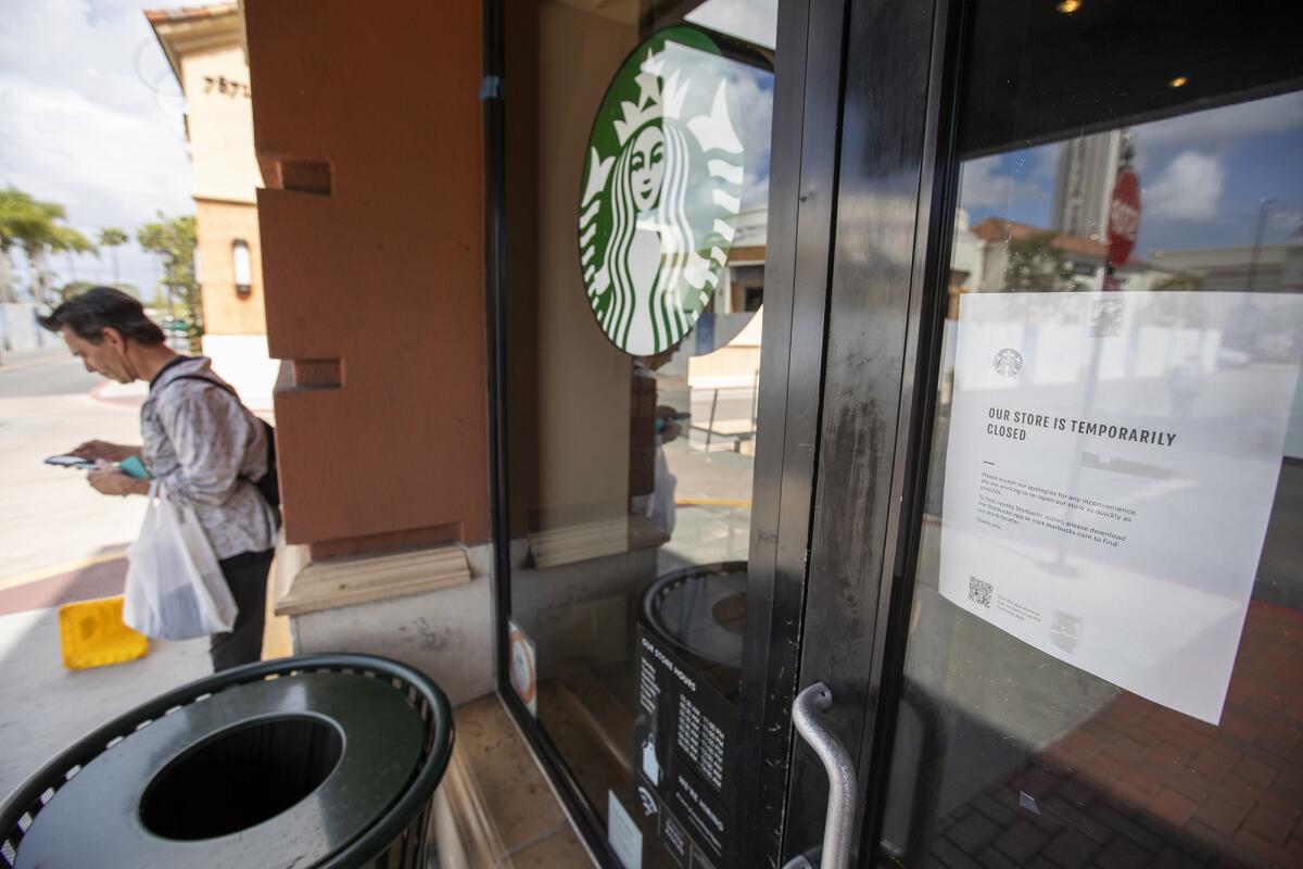 The Starbucks at the Bella Terra mall in Huntington Beach has closed its dine-in areas as a response to the coronavirus outbreak.