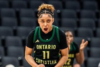 Kaleena Smith of Ontario Christian gets emotional in the first half at Golden 1 Center against Archbishop Mitty.