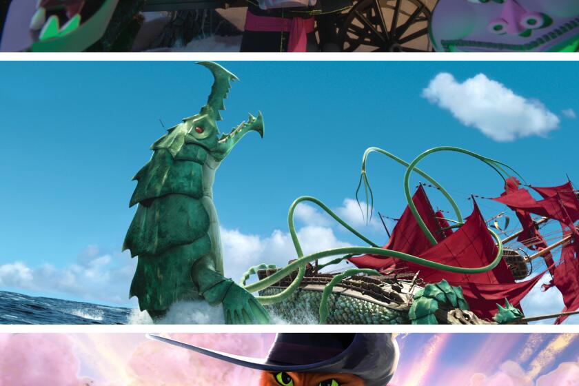 Stills from the animated features "Wendell & Wild," "The Sea Beast" and "Puss in Boots: The Last Wish."