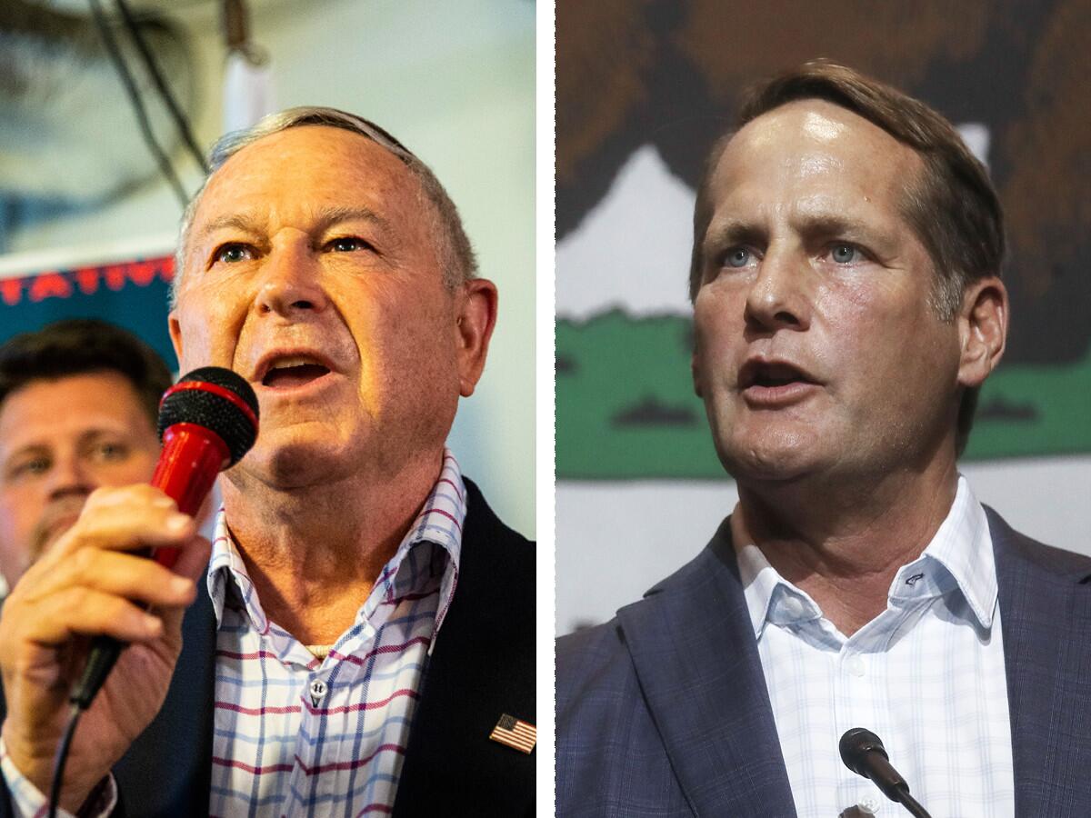 Rep. Dana Rohrabacher (R-Costa Mesa), left, and Democratic challenger Harley Rouda.