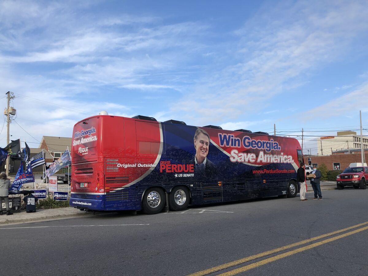 Perdue campaign bus in Dalton, Ga.