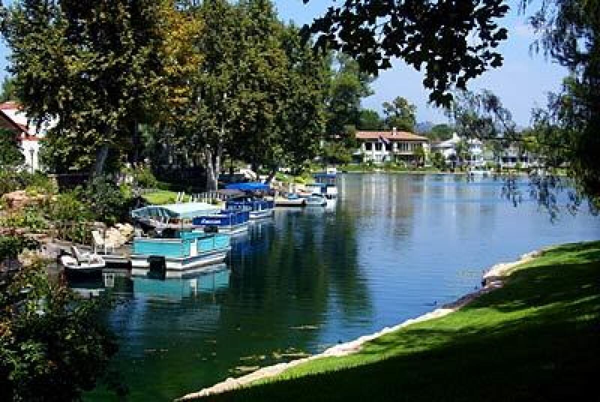 The county line runs down the middle of the lake in Westlake Village.