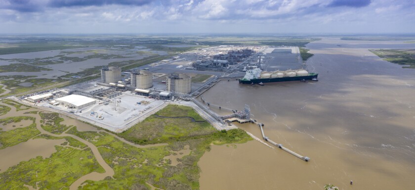Sempra's Cameron liquefied natural gas export terminal loads its first commissioning cargo in Hackberry, La., in May 2019.