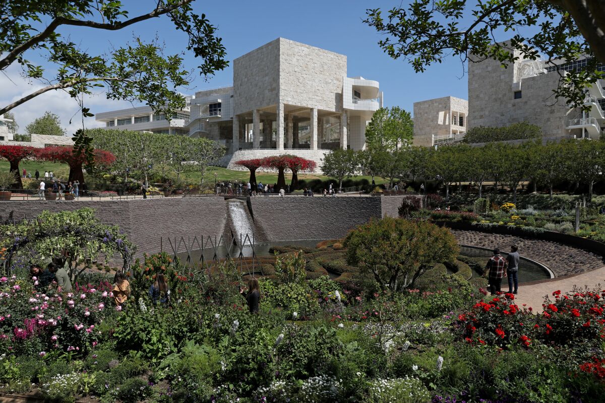 The central garden with the Getty Museum in the background
