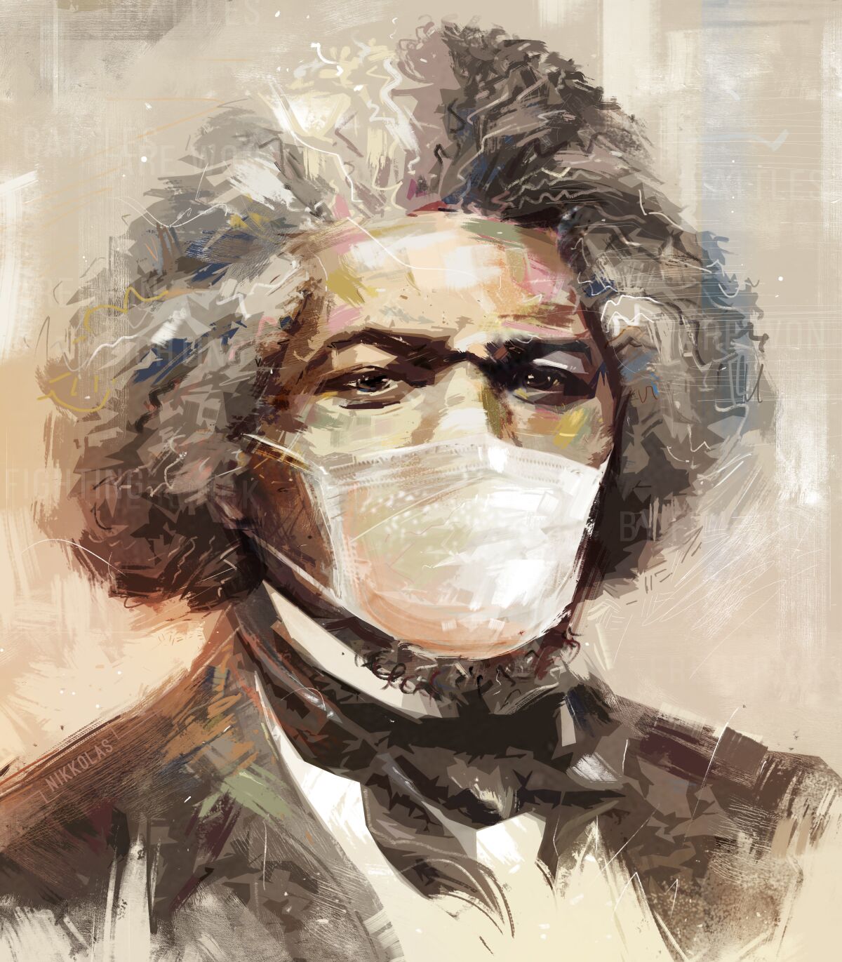 A portrait of Frederick Douglass highlights how the coronaviurs pandemic is unequally affecting the black community.