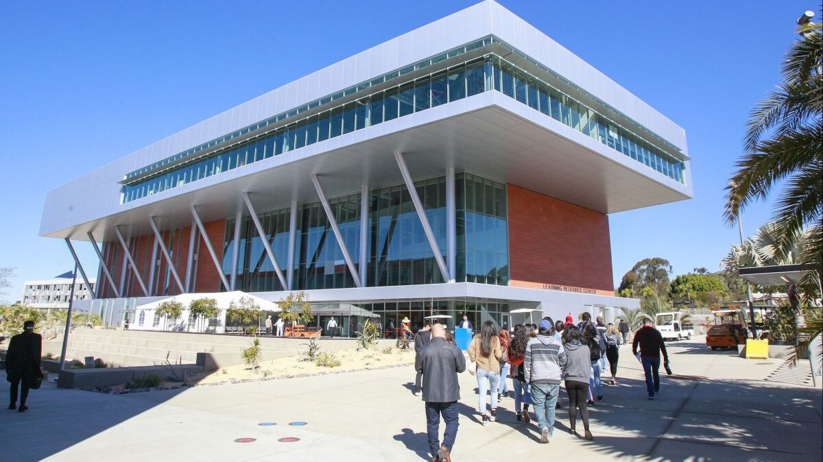 Exterior of the new 85,000-square-foot library and learning resource center at Palomar College in San Marcos on Friday.