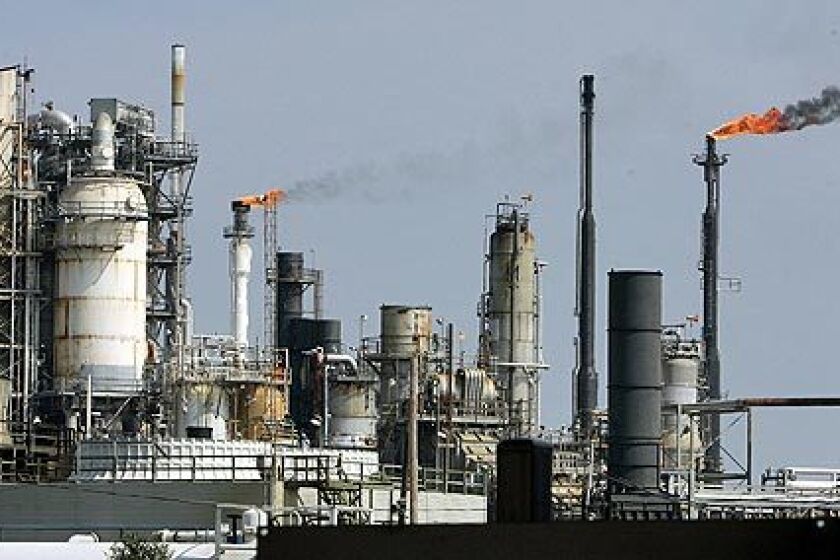 An oil refinery on Galveston Bay in Texas City, Texas. Hurricane Rita threatens a large portion of the U.S. oil and gas operations industry in the Gulf of Mexico and along the Texas coast.